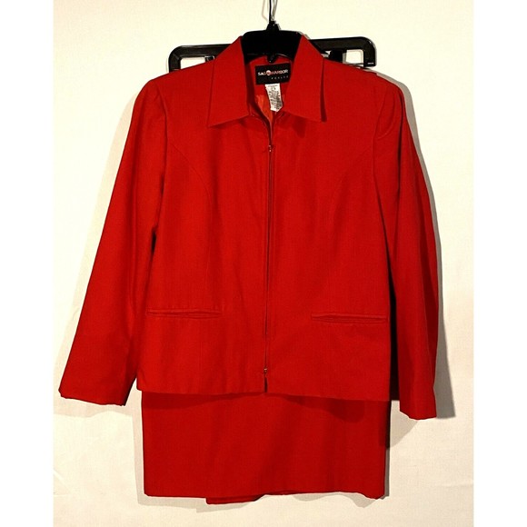 Sag Harbor Dresses & Skirts - Sag Harbor Midi Skirt Suit Sz 8 Red Full Zip Jacket Lined Vintage